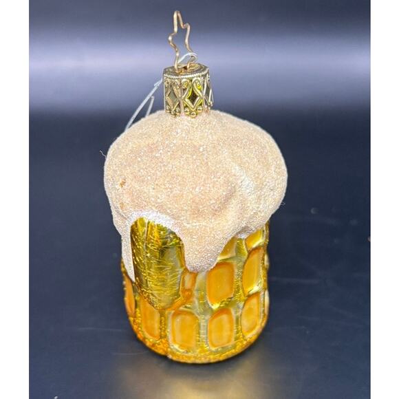 Miniature Frosty Foam Beer Mug Blown Glass Christmas Holiday Ornament 4" x 2" - Picture 2 of 12